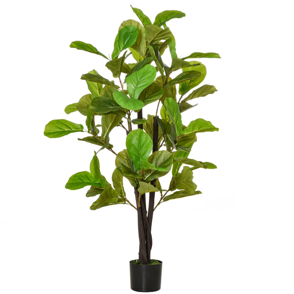 English Elm HOMCOM Realistic 4.5FT Fiddle Leaf Fig Tree in Nursery Pot — Lifelike Faux Indoor Outdoor Décor, UV-Proof Green W2225P249733