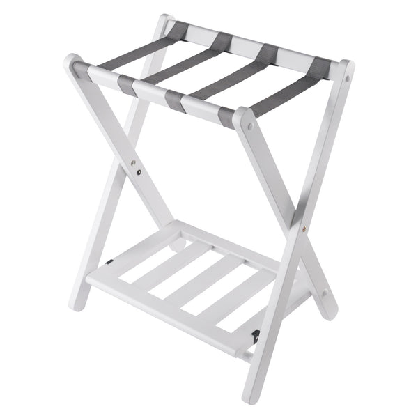 Winsome Wood Raya Luggage Rack With Shelf - Stylish White Wood Design, Easy Foldable Storage For Guests White Solid Wood ,Nylon 12322-winsome-wood