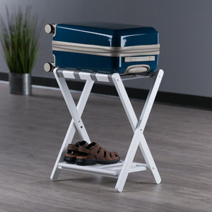 Winsome Wood Raya Luggage Rack With Shelf - Stylish White Wood Design, Easy Foldable Storage For Guests White Solid Wood ,Nylon 12322-winsome-wood