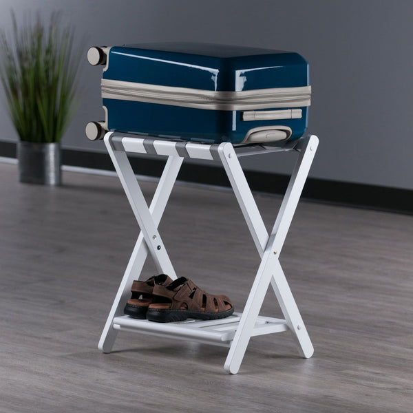 Winsome Wood Raya Luggage Rack With Shelf - Stylish White Wood Design, Easy Foldable Storage For Guests White Solid Wood ,Nylon 12322-winsome-wood