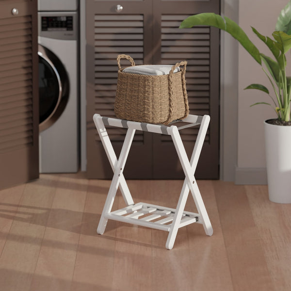 Winsome Wood Raya Luggage Rack With Shelf - Stylish White Wood Design, Easy Foldable Storage For Guests White Solid Wood ,Nylon 12322-winsome-wood