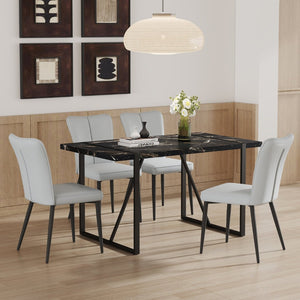 English Elm Table Modern Black Marble Mdf Dining Set With 4 Ergonomic Light Gray Chairs For Stylish Spaces W1151S02527-GIGA