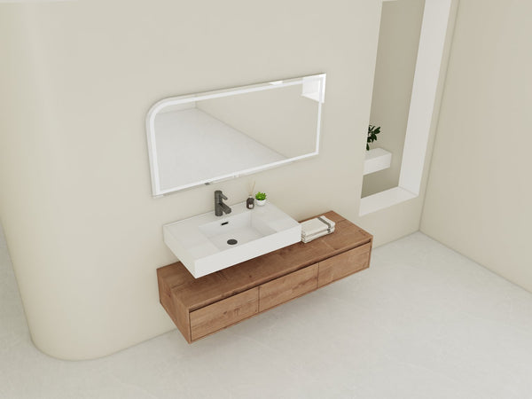 English Elm 60-Inch Wall-Mounted Bathroom Vanity With Stylish Resin Sink, Soft-Close Drawers & Modern Design W999S00355