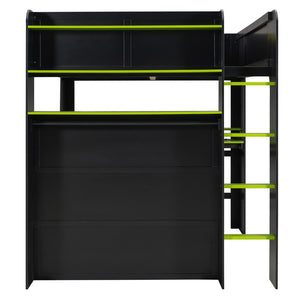 English Elm Full Size Gaming Bunk Bed with Rgb Lighting Integrated Desk Wardrobe and Storage Green LT100266AAG