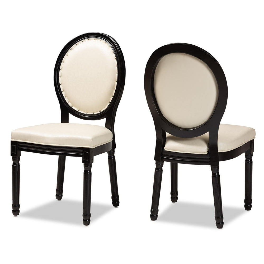 Baxton Studio Baxton Studio Louis Dining Chairs Set - Elegant French-Inspired Beige Faux Leather for Dining Rooms W-LOUIS-O-07-Black/Beige-Chair