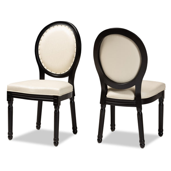 Baxton Studio Baxton Studio Louis Dining Chairs Set - Elegant French-Inspired Beige Faux Leather for Dining Rooms W-LOUIS-O-07-Black/Beige-Chair