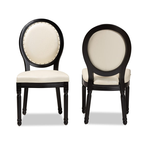 Baxton Studio Baxton Studio Louis Dining Chairs Set - Elegant French-Inspired Beige Faux Leather for Dining Rooms W-LOUIS-O-07-Black/Beige-Chair
