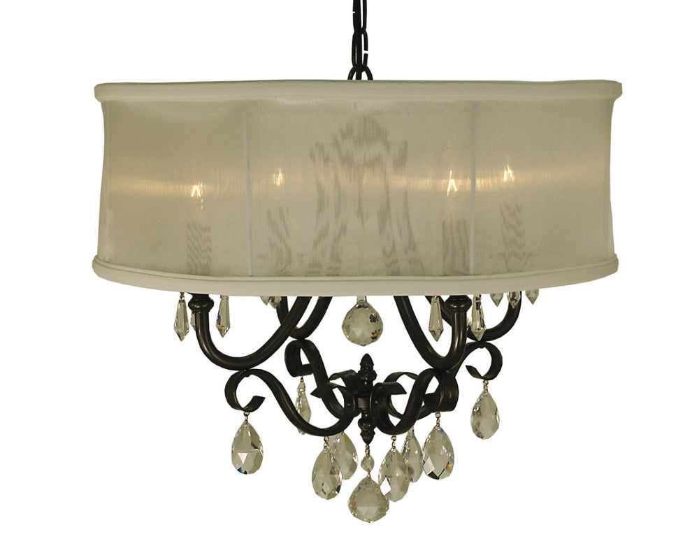 Framburg 4-light Elegant Handcrafted Chandelier With Organza Shades And Crystal Accents For Dining Spaces Mahogany Bronze With Sheer Cream Shade Metal 1234 Mb/Sc