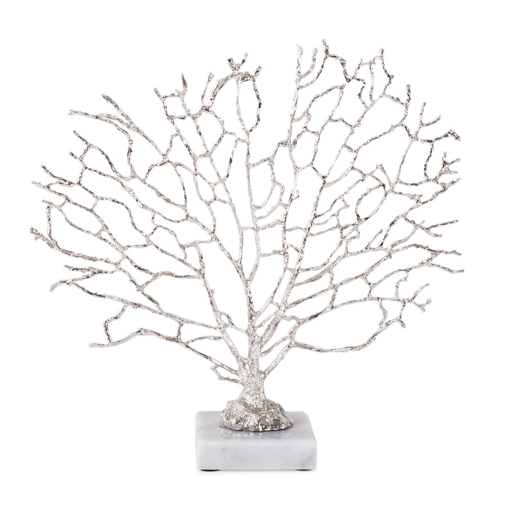 Howard Elliott Study Of Coral Sculpture In Silver On Elegant Marble Base - Exquisite Deep Sea Artistry For Home Decor Silver Polyresin 12343-howard-elliott