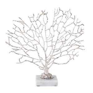 Howard Elliott Study Of Coral Sculpture In Silver On Elegant Marble Base - Exquisite Deep Sea Artistry For Home Decor Silver Polyresin 12343-howard-elliott