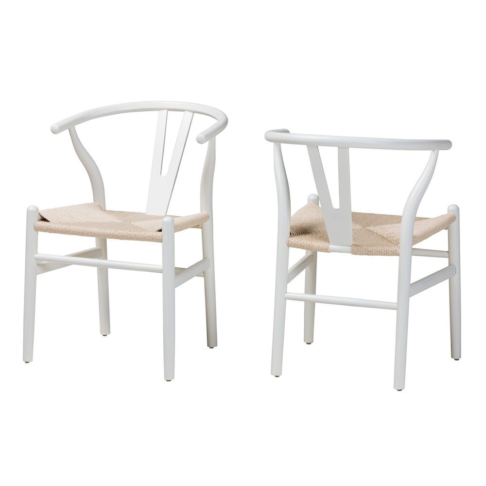 Baxton Studio Baxton Studio Paxton 2-Piece Modern Dining Chair Set with Woven Rope Seat & Ergonomic Design Y-A-W-White/Rope-Wishbone-Chair