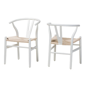 Baxton Studio Baxton Studio Paxton 2-Piece Modern Dining Chair Set with Woven Rope Seat & Ergonomic Design Y-A-W-White/Rope-Wishbone-Chair
