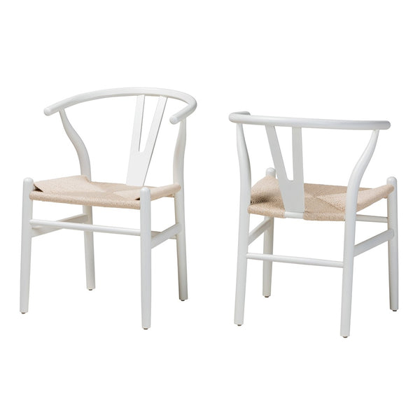 Baxton Studio Baxton Studio Paxton 2-Piece Modern Dining Chair Set with Woven Rope Seat & Ergonomic Design Y-A-W-White/Rope-Wishbone-Chair