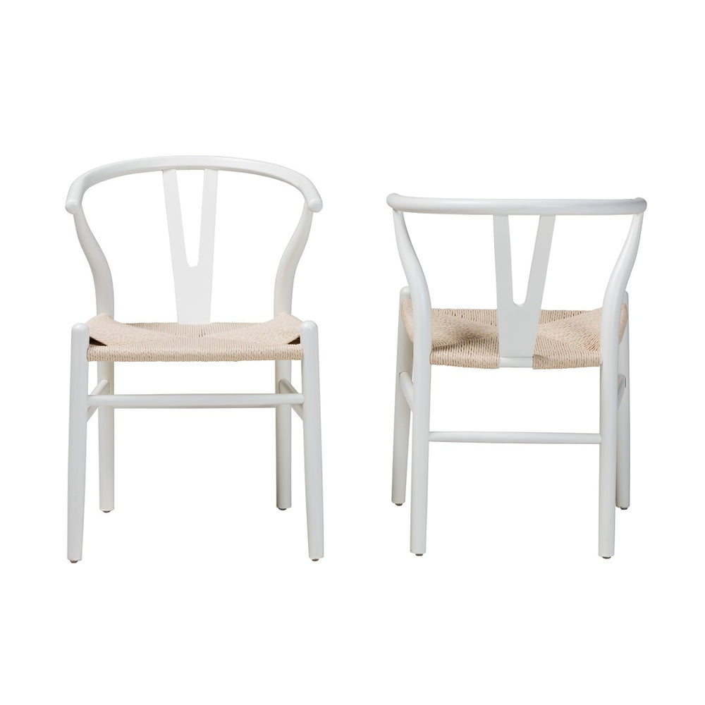 Baxton Studio Baxton Studio Paxton 2-Piece Modern Dining Chair Set with Woven Rope Seat & Ergonomic Design Y-A-W-White/Rope-Wishbone-Chair