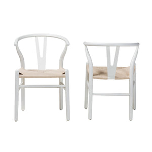 Baxton Studio Baxton Studio Paxton 2-Piece Modern Dining Chair Set with Woven Rope Seat & Ergonomic Design Y-A-W-White/Rope-Wishbone-Chair