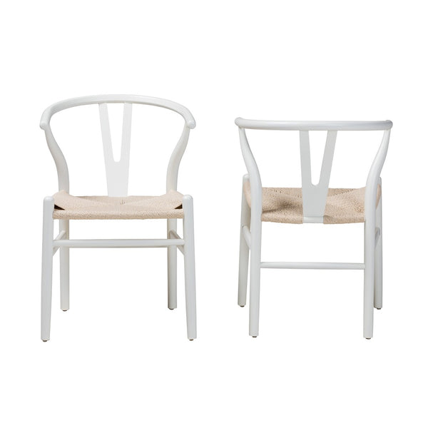 Baxton Studio Baxton Studio Paxton 2-Piece Modern Dining Chair Set with Woven Rope Seat & Ergonomic Design Y-A-W-White/Rope-Wishbone-Chair