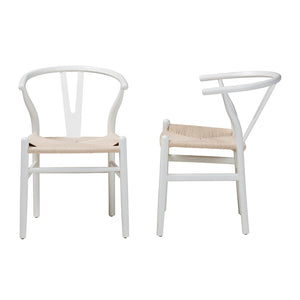 Baxton Studio Baxton Studio Paxton 2-Piece Modern Dining Chair Set with Woven Rope Seat & Ergonomic Design Y-A-W-White/Rope-Wishbone-Chair