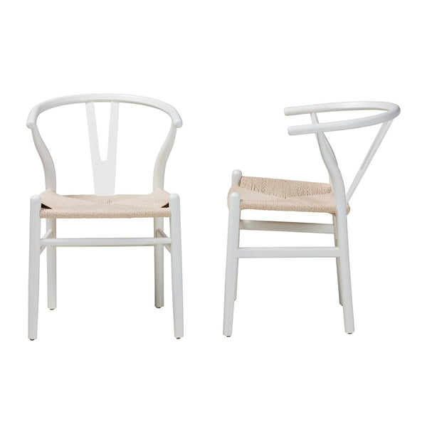 Baxton Studio Baxton Studio Paxton 2-Piece Modern Dining Chair Set with Woven Rope Seat & Ergonomic Design Y-A-W-White/Rope-Wishbone-Chair