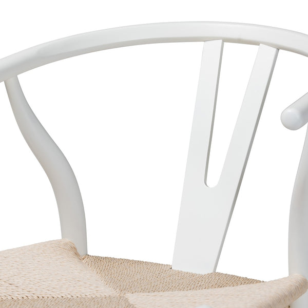 Baxton Studio Baxton Studio Paxton 2-Piece Modern Dining Chair Set with Woven Rope Seat & Ergonomic Design Y-A-W-White/Rope-Wishbone-Chair