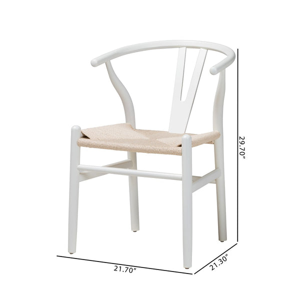 Baxton Studio Baxton Studio Paxton 2-Piece Modern Dining Chair Set with Woven Rope Seat & Ergonomic Design Y-A-W-White/Rope-Wishbone-Chair