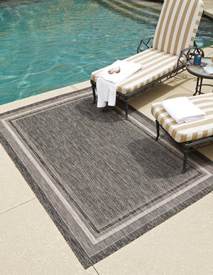 Unique Loom Outdoor Border Soft Border Machine Made Border Rug Black, Ivory 7' 10" x 11' 4"