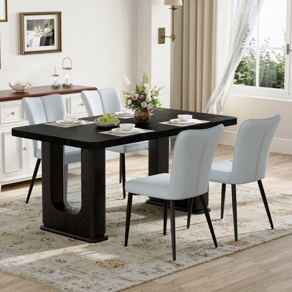 English Elm Table And Chair Set - 69.5" Modern Black Wood Dining Table With 4 Light Gray Pu Chairs For Style W1151S04312-GIGA