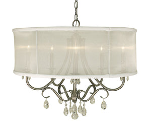Framburg 5-light Elegant Liebestraum Dining Chandelier With Organza Shades And Crystal Accents, Handmade Usa Brushed Nickel With Sheer White Shade Metal 1236 Bn/Swh