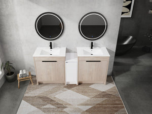 English Elm 72 Inch Freestanding Bathroom Vanity With Ceramic Sink, Soft-Close Doors & Ample Storage Solutions W999S00318