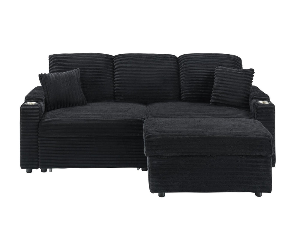 English Elm 80-inch Corduroy Convertible Sofa with Chaise Pullout Cup Holder and Pillow Included W3356P314463