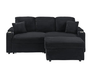 English Elm 80-inch Corduroy Convertible Sofa with Chaise Pullout Cup Holder and Pillow Included W3356P314463