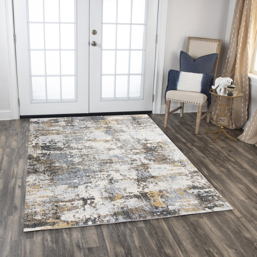 Alora Decor Jade Contemporary Abstract Area Rug In Soothing Blues And Golds, Recycled Polyester, Durable Stain-Resistant 10' x 13' 12312373209540113