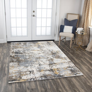 Alora Decor Jade Contemporary Abstract Area Rug In Soothing Blues And Golds, Recycled Polyester, Durable Stain-Resistant 10' x 13' 12312373209540113