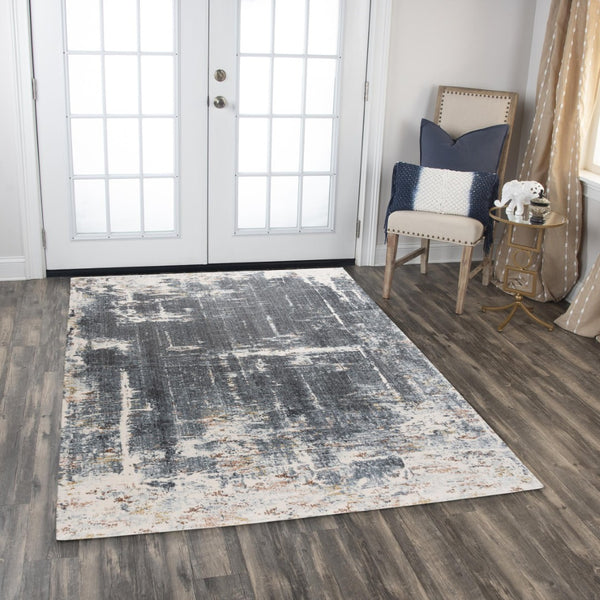 Alora Decor Jade Abstract Navy Gray Ivory Rug – Eco-Friendly 100% Recycled Polyester, Durable Low-Profile Weave 10' x 13' 12312374000090113