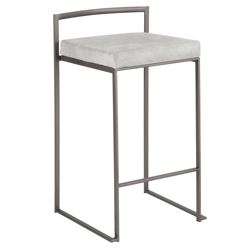 English Elm Fuji 26" Stackable Counter Stools Set Of 3 - Industrial Antique Metal With Soft Grey Fabric Cushions B202P221936