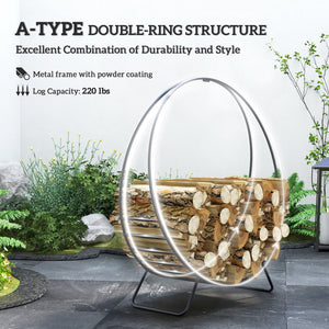 English Elm Outsunny 40" Firewood Rack with Waterproof Zipper Cover, Heavy-Duty 220lb Log Hoop for Indoor/Outdoor W2225P229255