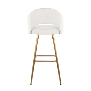 English Elm Fixed-height Metal Frame Barstools with Upholstered Seats and Geometric Footrest Set of 2 Cream,Gold B202S01934