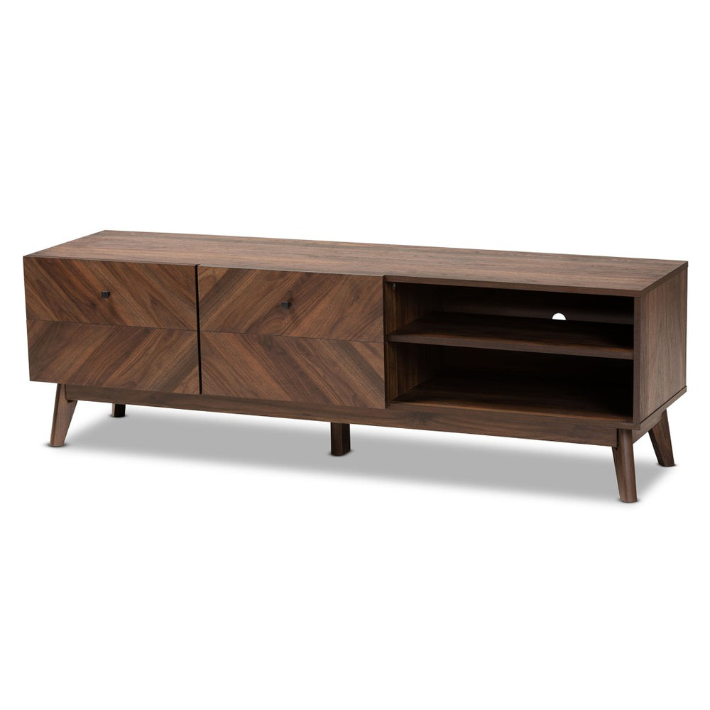 Baxton Studio Baxton Studio Hartman Mid-Century Modern Walnut Brown TV Stand with Open Shelves & Enclosed Storage LV23TV2312WI-Columbia-TV