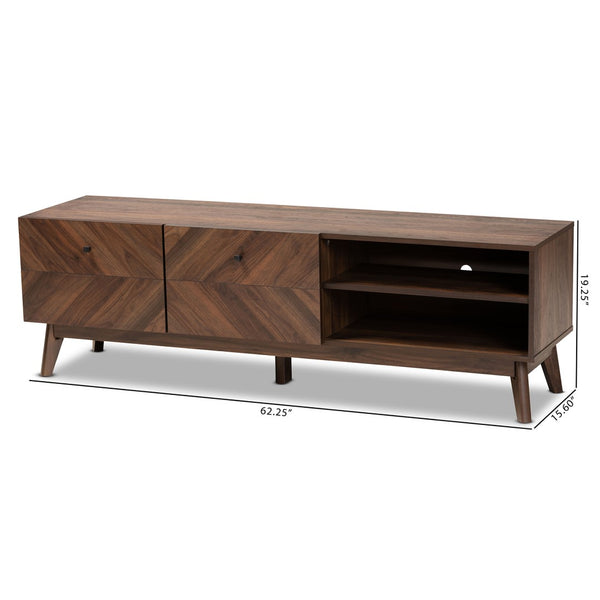 Baxton Studio Baxton Studio Hartman Mid-Century Modern Walnut Brown TV Stand with Open Shelves & Enclosed Storage LV23TV2312WI-Columbia-TV