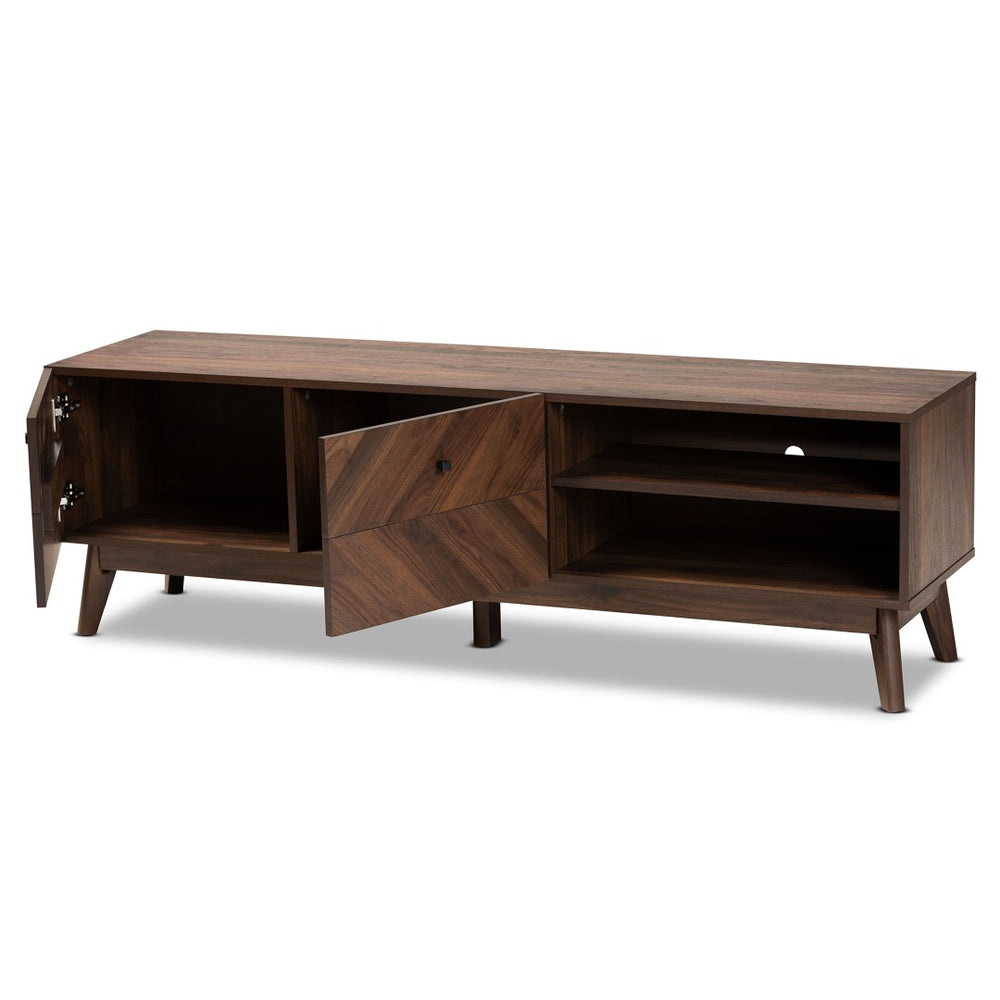 Baxton Studio Baxton Studio Hartman Mid-Century Modern Walnut Brown TV Stand with Open Shelves & Enclosed Storage LV23TV2312WI-Columbia-TV