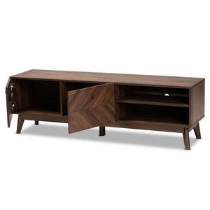 Baxton Studio Baxton Studio Hartman Mid-Century Modern Walnut Brown TV Stand with Open Shelves & Enclosed Storage LV23TV2312WI-Columbia-TV