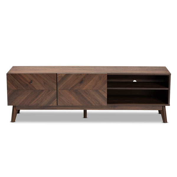 Baxton Studio Baxton Studio Hartman Mid-Century Modern Walnut Brown TV Stand with Open Shelves & Enclosed Storage LV23TV2312WI-Columbia-TV