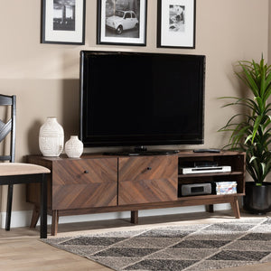 Baxton Studio Baxton Studio Hartman Mid-Century Modern Walnut Brown TV Stand with Open Shelves & Enclosed Storage LV23TV2312WI-Columbia-TV