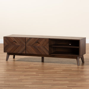 Baxton Studio Baxton Studio Hartman Mid-Century Modern Walnut Brown TV Stand with Open Shelves & Enclosed Storage LV23TV2312WI-Columbia-TV