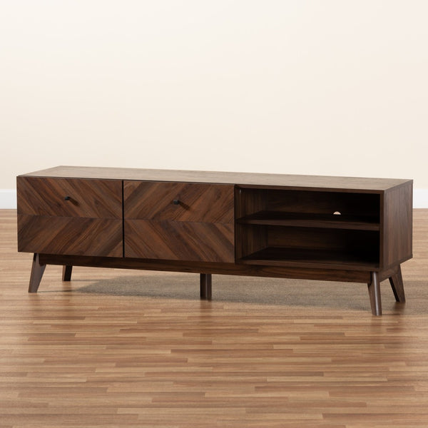 Baxton Studio Baxton Studio Hartman Mid-Century Modern Walnut Brown TV Stand with Open Shelves & Enclosed Storage LV23TV2312WI-Columbia-TV