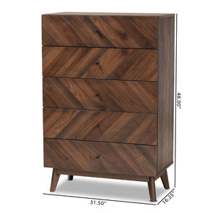 Baxton Studio Baxton Studio Hartman Mid-Century Modern Storage Chest in Walnut Brown for Stylish Bedrooms 5-Drawer LV23COD23231WI-Columbia-5DW-Chest