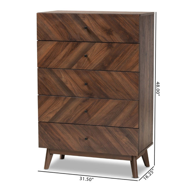 Baxton Studio Baxton Studio Hartman Mid-Century Modern Storage Chest in Walnut Brown for Stylish Bedrooms 5-Drawer LV23COD23231WI-Columbia-5DW-Chest