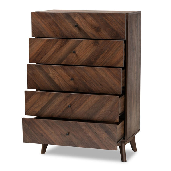 Baxton Studio Baxton Studio Hartman Mid-Century Modern Storage Chest in Walnut Brown for Stylish Bedrooms 5-Drawer LV23COD23231WI-Columbia-5DW-Chest