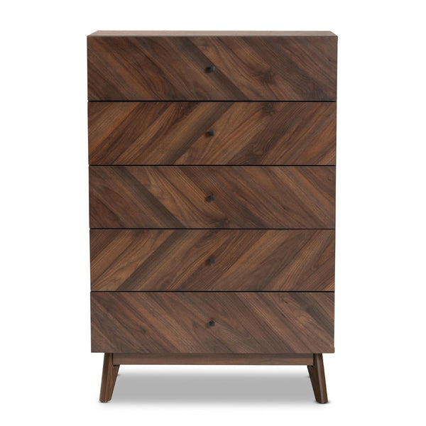 Baxton Studio Baxton Studio Hartman Mid-Century Modern Storage Chest in Walnut Brown for Stylish Bedrooms 5-Drawer LV23COD23231WI-Columbia-5DW-Chest