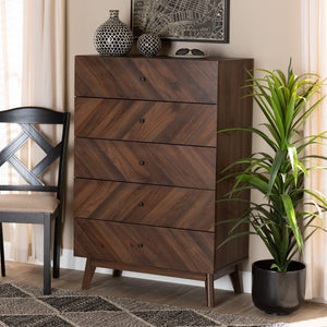 Baxton Studio Baxton Studio Hartman Mid-Century Modern Storage Chest in Walnut Brown for Stylish Bedrooms 5-Drawer LV23COD23231WI-Columbia-5DW-Chest