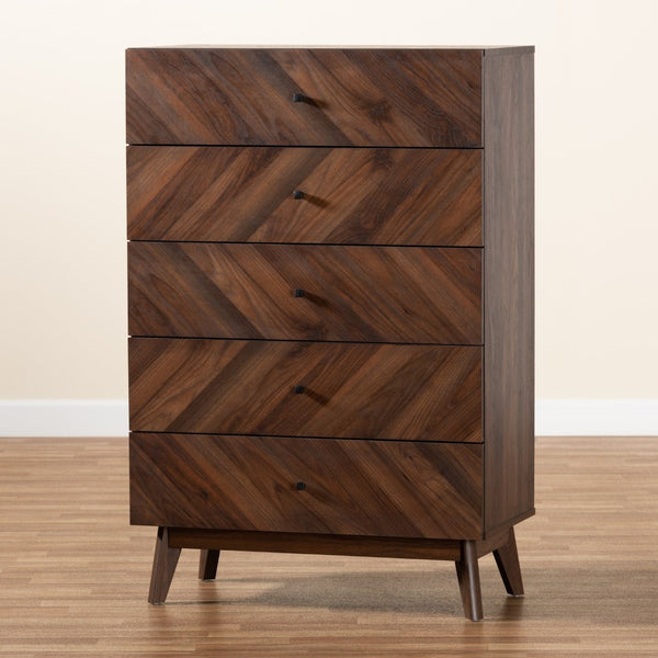 Baxton Studio Baxton Studio Hartman Mid-Century Modern Storage Chest in Walnut Brown for Stylish Bedrooms 5-Drawer LV23COD23231WI-Columbia-5DW-Chest